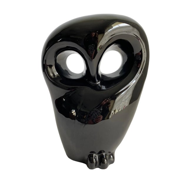 Black Mid Century Modern 1960s Black Ceramic Owl Statue For Sale - Image 8 of 8