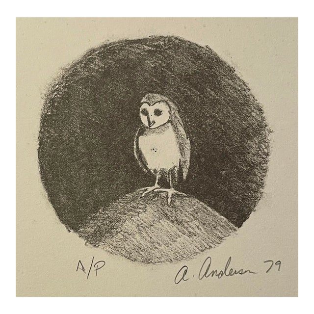 1979 Adrienne Anderson Owl Lithograph For Sale
