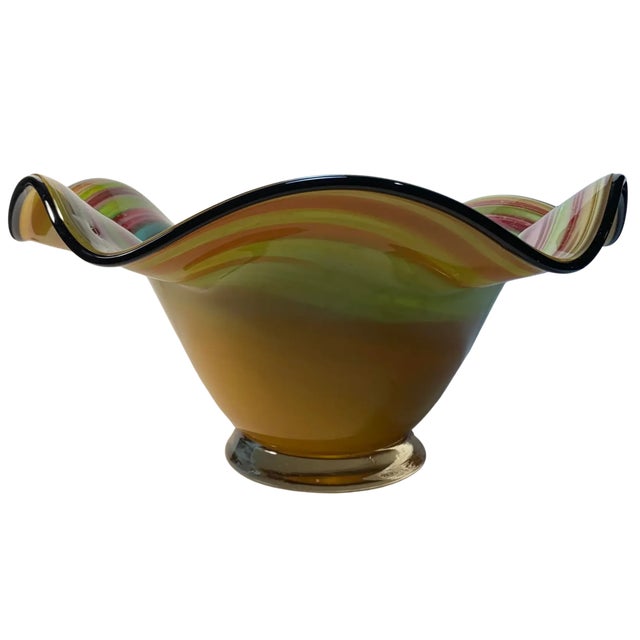 Murano Aventurine Fazzoletto Multicolor Vortex Art Glass Centerpiece Bowl For Sale - Image 11 of 17