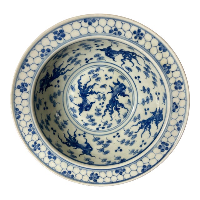 Antique Large Chinese Blue & White Bowl For Sale
