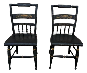 Mid 20th Century Nicholas Stone Furniture Pair of Solid Black Painted Side Chairs