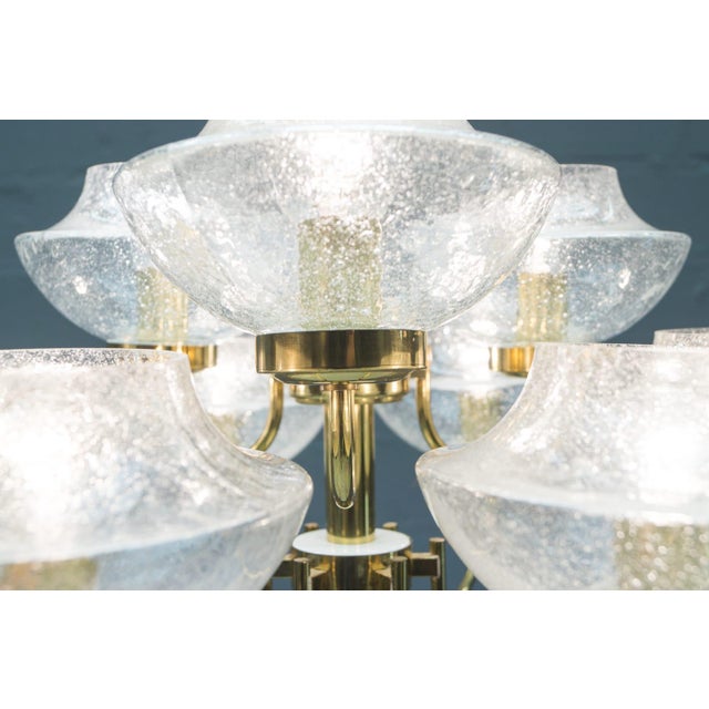 Vintage Glass and Brass Chandelier with Nine Heads, 1960s For Sale - Image 9 of 14