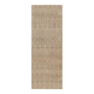 Vintage Distressed Runner Rug, Beige and Brown Geometric Pattern - Rug & Kilim For Sale