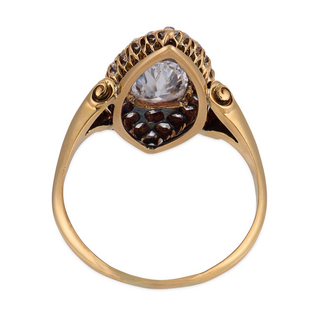 Late 19th Century Victorian Gia 1.30 Carat Diamond 18k Yellow Gold Navette Ring, Size 7.75 For Sale In Los Angeles - Image 6 of 6
