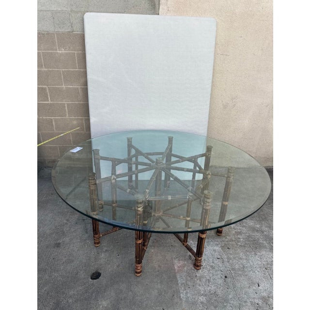 Wood Large Elegant Restored Vintage Circular Dining or Center Table by McGuire . For Sale - Image 7 of 8