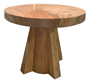 Sculptural Suar Wood Round Table, Natural Finish