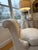 Cream Custom Scallop Backed, Skirted Slipper Chairs in Cloud Dancer Damask, a Pair For Sale - Image 8 of 18