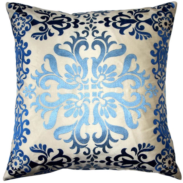 Contemporary Sumatra Fountain Embroidered Silk Pillow - 21x21 For Sale