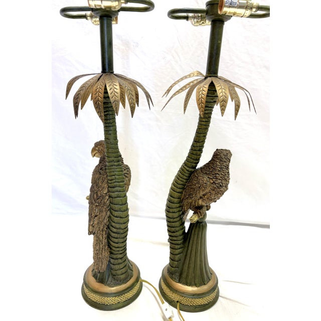20th Century Palm Beach Chic Parrot and Palm Tree Lamps- A Pair For Sale - Image 13 of 18