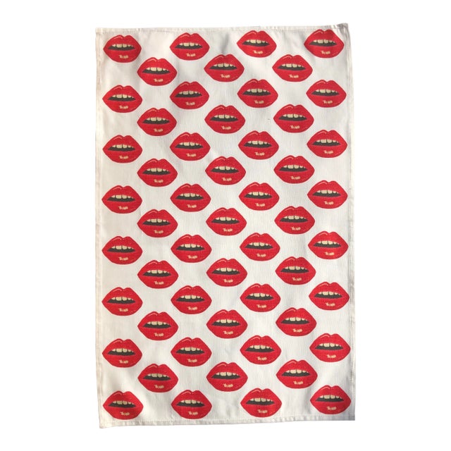 Original Embrasse Moi Lips Linen Cotton Tea Towel, Custom Made For Sale