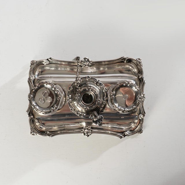 English sterling silver ink well stands or standish bearing the marks for John Edward, Jr. and William Barnard, London,...