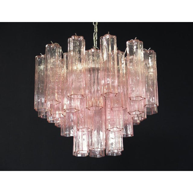 Italian Pink Glass Tube Chandeliers, 1970s, Set of 2 For Sale - Image 10 of 16