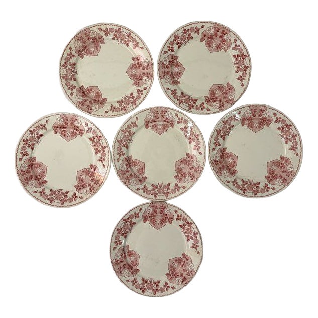 Antique Terre De Fer Dinner Plates with Biarritz Pattern from U&C Sarreguemines, 1900s, Set of 6 For Sale