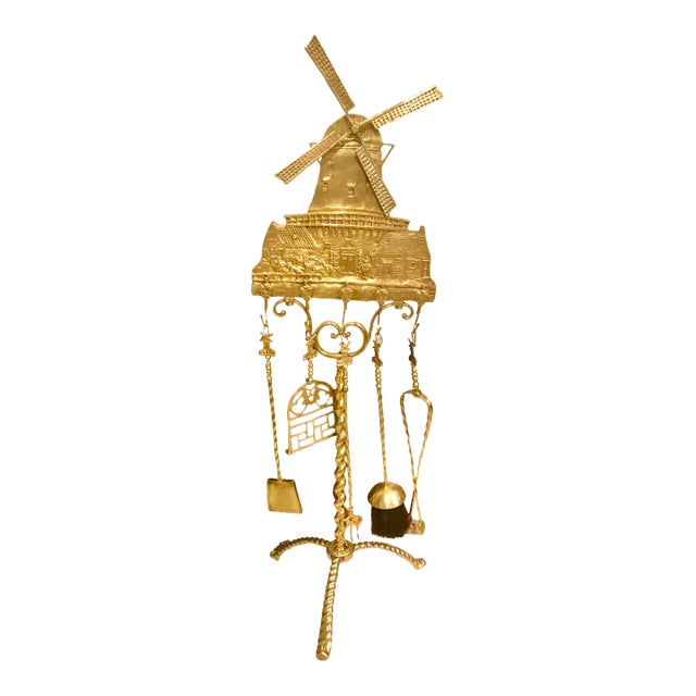 Antique Fireplace Tool Set.Brass Windmill Early 1900's - 6