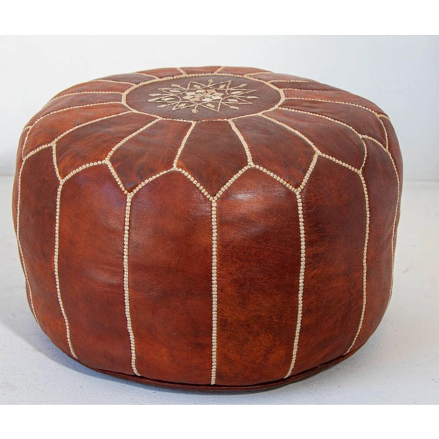 Moroccan Handcrafted Leather Brown Ottoman For Sale In Palm Springs - Image 6 of 12