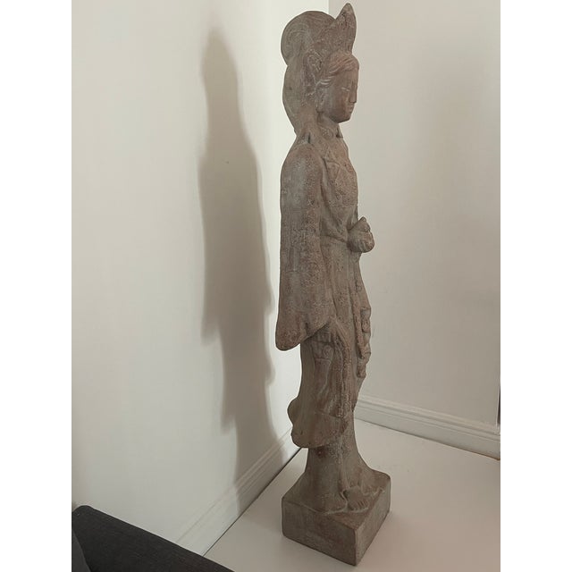Ceramic 53” Chiinese Vintage Quan Yin Goddess of Compassion Terracotta Sculpture For Sale - Image 7 of 8