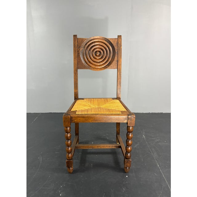 French Farmhouse Turned Wood and Rush Dining Chairs in the style of Charles Dudouyt, 1950s, Set of 6 For Sale - Image 15 of 18