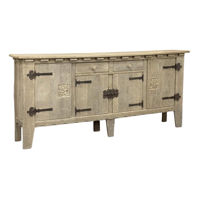 Dutch Neo-Gothic Stripped Oak Buffet With Hand-Forged Ironwork For Sale