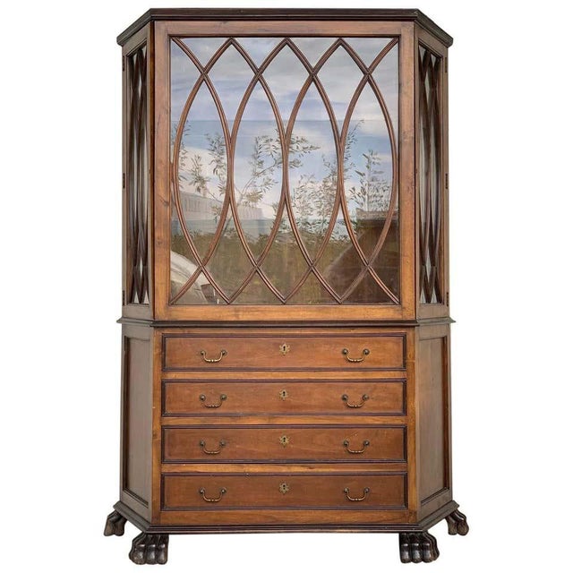 French Art Nouveau Fruitwood Wooden Showcase Vitrine With Four Drawers For Sale - Image 9 of 9