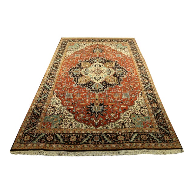 Vintage Heriz Pattern Approx: 12 X 19 Large 100% Wool Rug For Sale