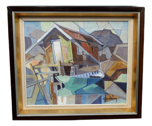 Evert Grynning, Lakeside Hut, 1960s, Oil on Canvas, Framed