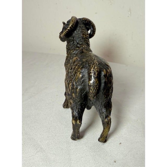 Bronze Antique 1800's Austrian Miniature Bronze Ram Statue Figure Sculpture Realistic For Sale - Image 8 of 13
