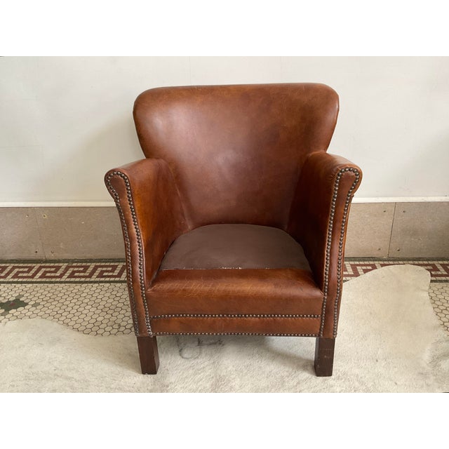 Vintage Distressed Brown Leather Club Chair For Sale - Image 11 of 17