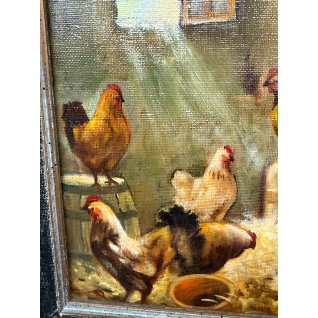 Samy Chickens in a Henhouse Painting, Signed For Sale - Image 4 of 12
