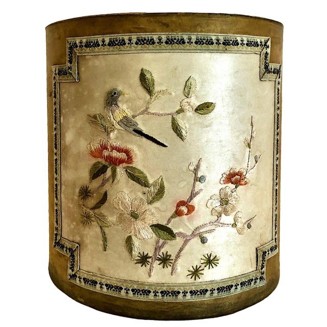 Late 19th Century A Pair of Chinese Export Storage Canisters With Silk Embroidery Patches For Sale - Image 5 of 13