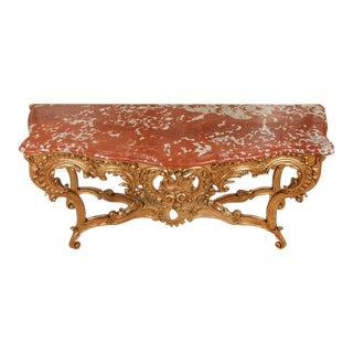 19th Century French Carved Giltwood Marble Top Console For Sale