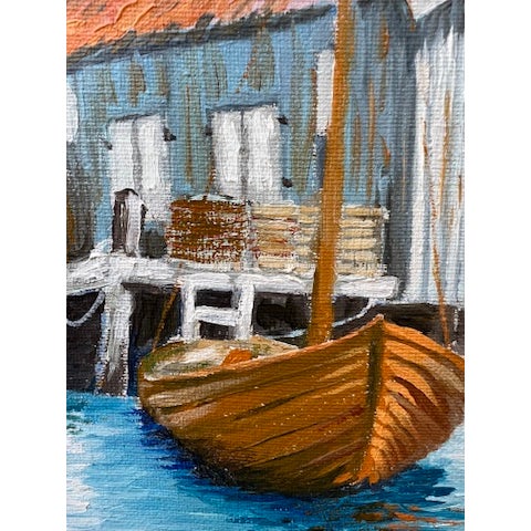1970s 1977 Framed Fishing Harbor Oil Painting, Signed E. LaCasse For Sale - Image 5 of 16