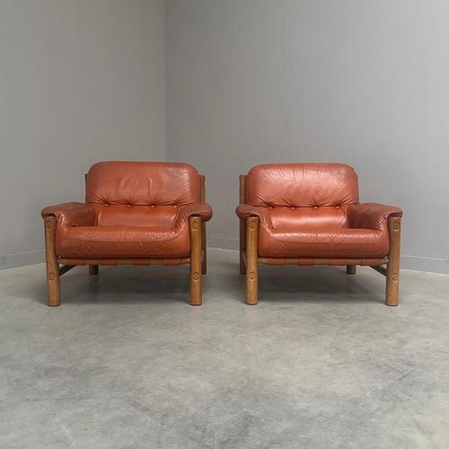Brutalist Brutalist Leather Lounge Chairs, 1960s, Set of 2 For Sale - Image 3 of 18
