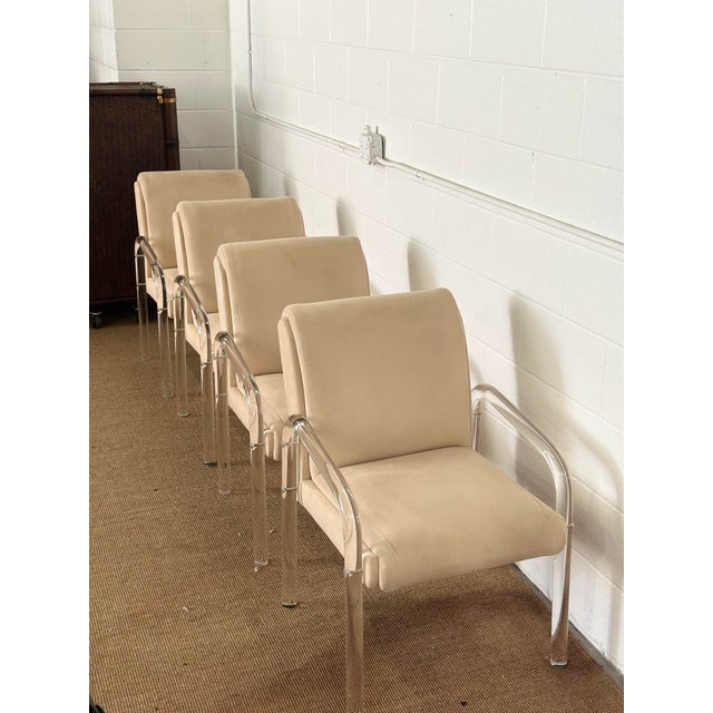 Textile 1980s Lion in Frost for Hill Manufacturing Lucite Dining Chairs - Set of 4 For Sale - Image 7 of 14