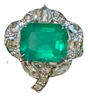 7 Ct Finest Zambian Emerald Cut Emerald & 1.5Ct Diamond Ring, 18 Kt Gold Size 9
