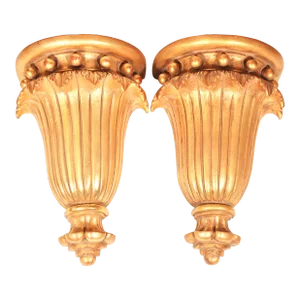Extra Large Hollywood Regency Golden Gilt Wall Shelves - a Pair