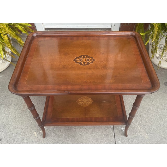 Brown Regency Style Marquetry Inlaid Tray Top Table For Sale - Image 8 of 8