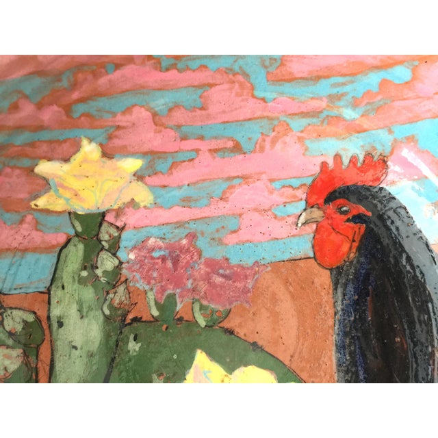 1980s Large Vintage Armin E. Müller Signed Earthenware Farmhouse Rooster Bowl For Sale - Image 5 of 13