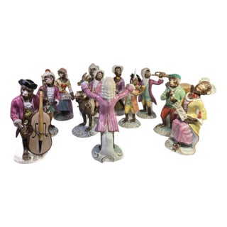 English Chelsea House Porecelain 11 Piece Monkey Band - A Set For Sale