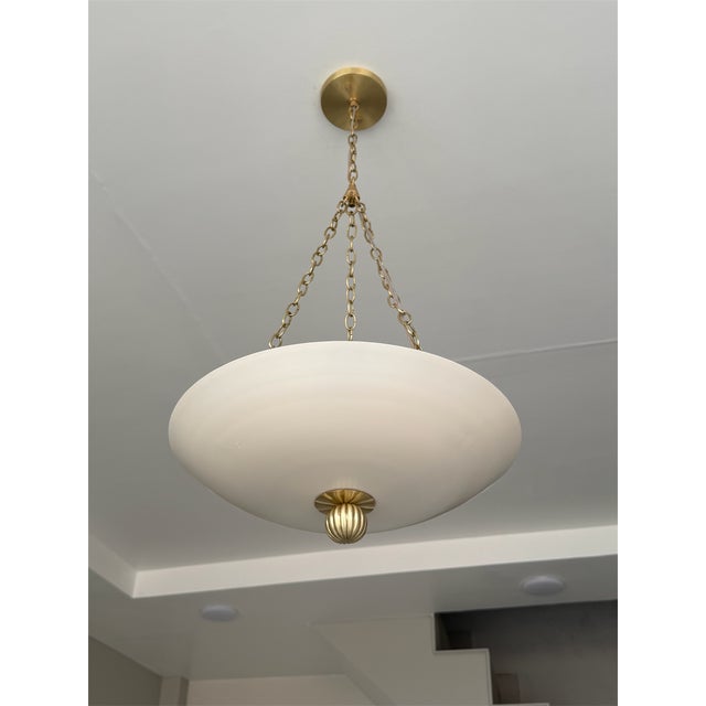 Cream Matte Cream Pendant Light With Brushed Brass Finish For Sale - Image 8 of 12