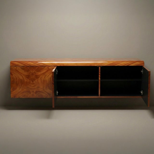 Modern Pace Collection Floating Credenza Sideboard Console in High-Gloss Burlwood For Sale - Image 3 of 8