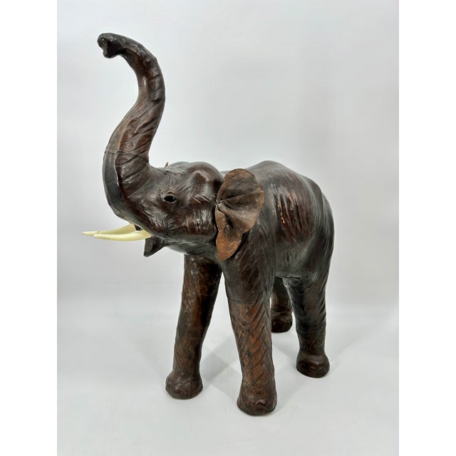 Mid-Century Modern Leather Elephant With Glass Eyes For Sale - Image 3 of 10