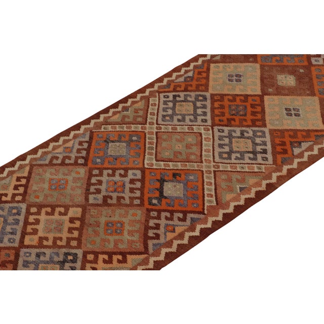 Rug & Kilim Vintage Tribal Kilim Runner in Rust Brown, Orange and Blue Geometric Patterns For Sale - Image 4 of 8