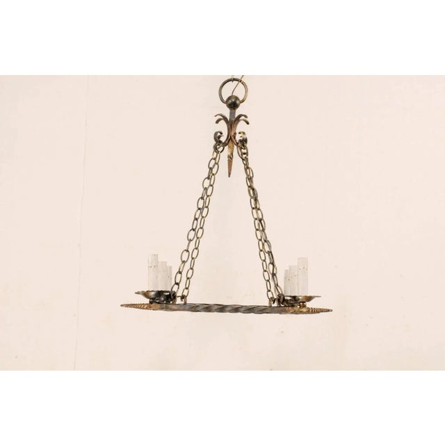 French French Vintage Rectangular Six-Light Iron Chandelier Brushed in Gold Color For Sale - Image 3 of 10