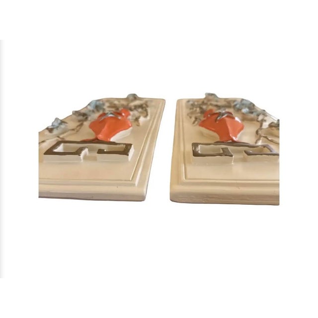 Hollywood Regency Pair 1958 United MFG Co Chicago Plaster Wall Panels Chinoiserie Relief Coral Vase For Sale - Image 3 of 6