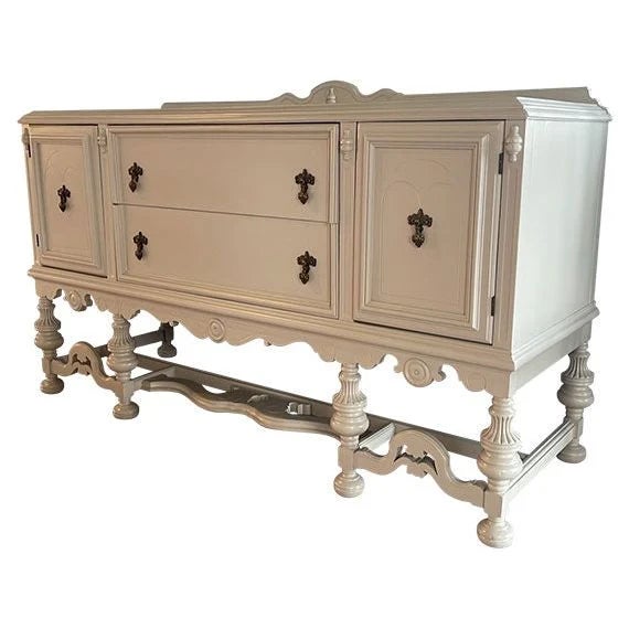 Traditional 70" Finished Framed 2 Drawer 2 Door Vintage Buffet For Sale - Image 3 of 4