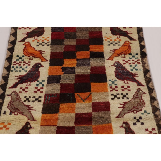 Rug & Kilim Vintage Persian Gabbeh Rug, Checkerboard and Bird Pictorials - Rug & Kilim For Sale - Image 4 of 10