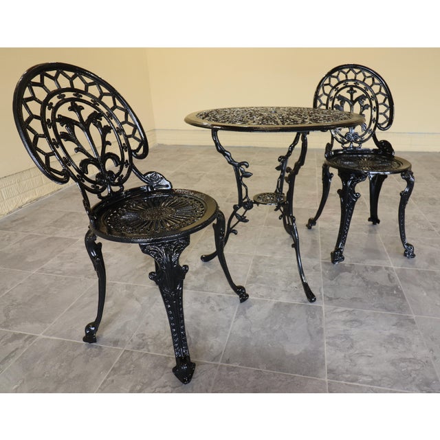 Late 20th Century Victorian Revival Iron and Aluminum Garden Bistro Set, 3 Pieces For Sale - Image 9 of 15