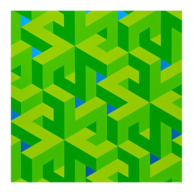 Hand painted and hand stretched op art painting by contemporary artist Austin Magruder. The work features abstract,...