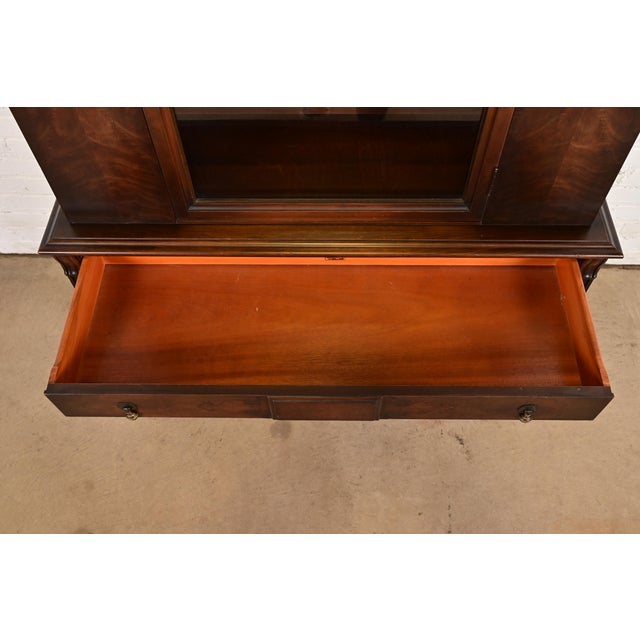 Wood Limbert English Jacobean Carved Walnut and Burl Wood Bookcase or Bar Cabinet, Circa 1920s For Sale - Image 7 of 15