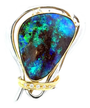 32.41 Carat Australian Boulder Opal Diamond 18k Yellow Gold & Platinum Brooch